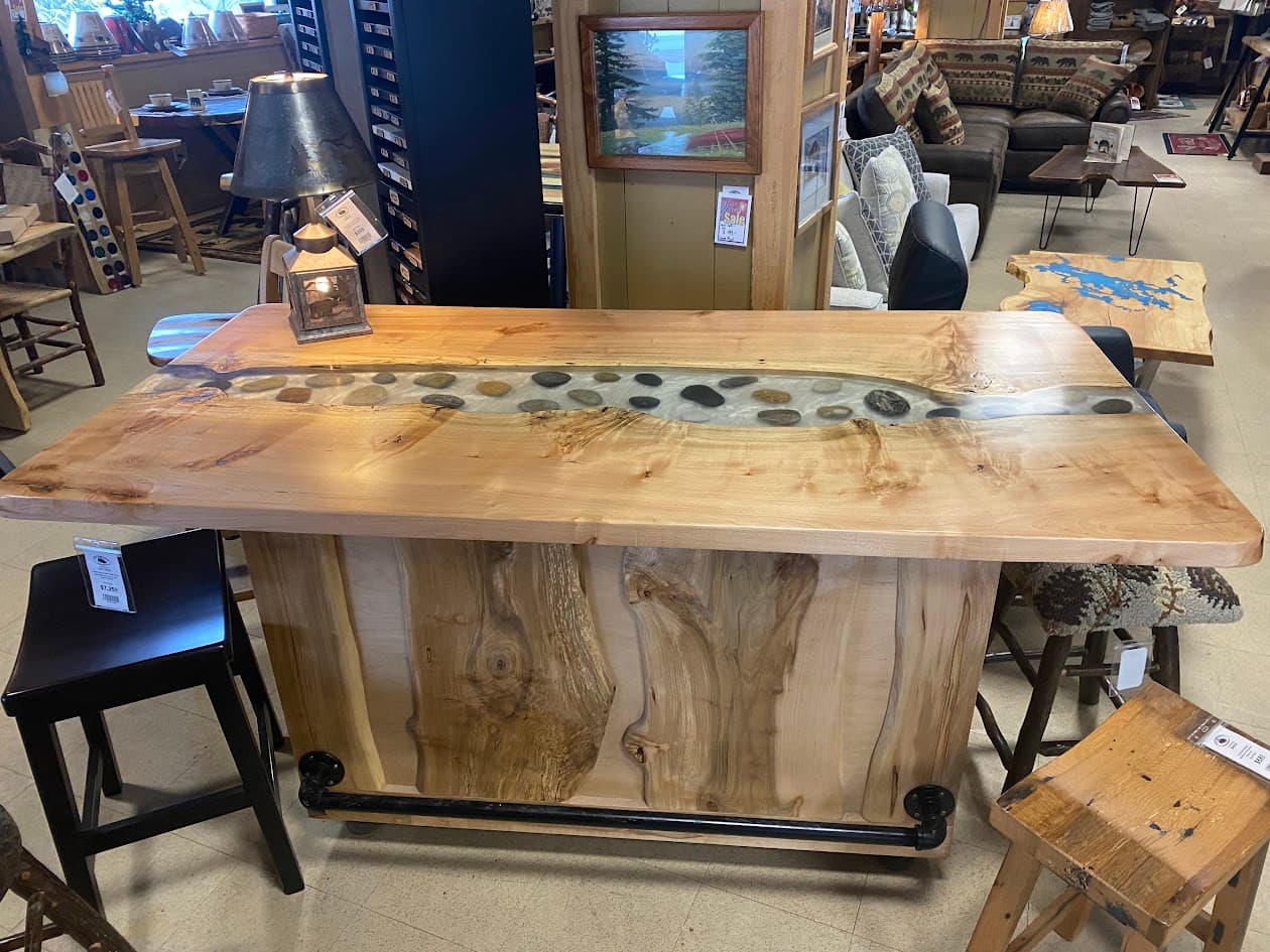 Maple live edge river rock on pearl bar top